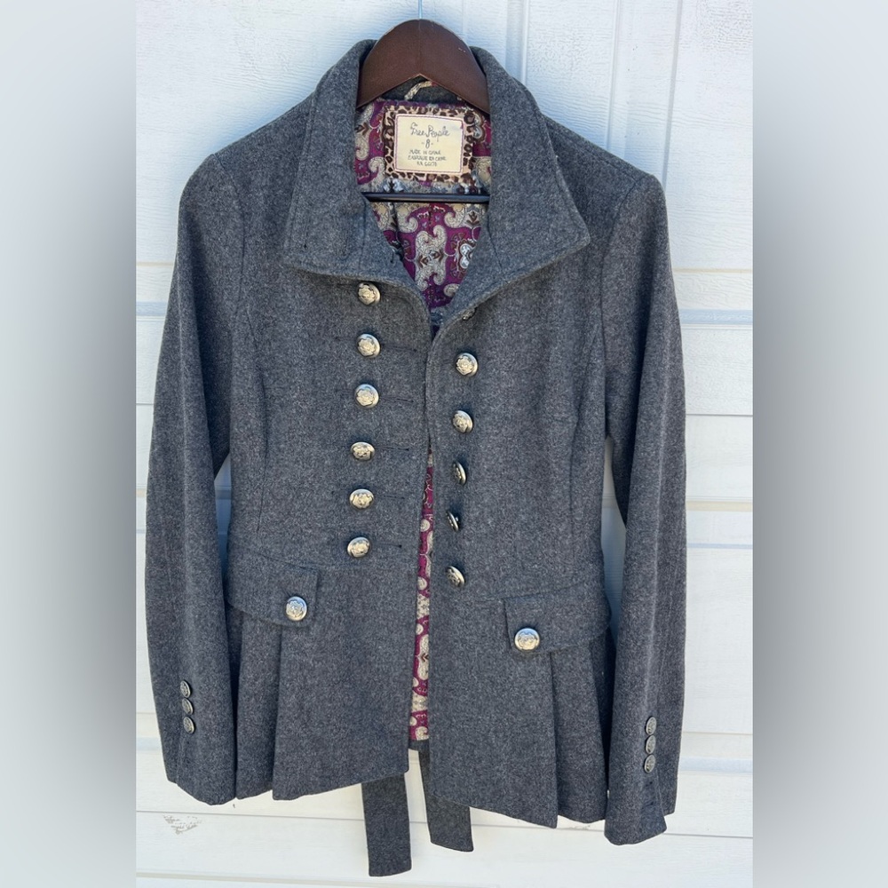 Women's VTG Free People grey Military wool Jacket size 8